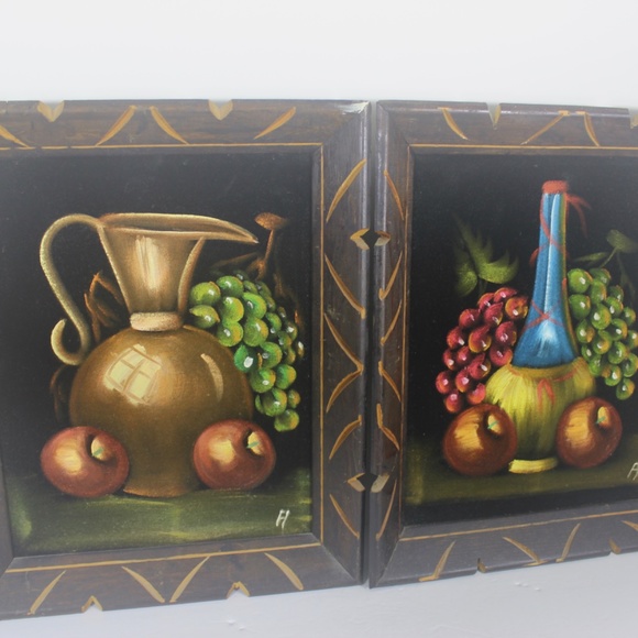 1960’s Vintage Black Velvet Painting Still Life Fruit Pitcher Wood Frame - Picture 6 of 6